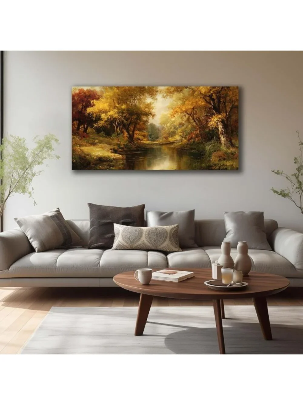 Natural Landscape Canvas Wall Art - Yellow & Brown Tree Prints for Dining Room